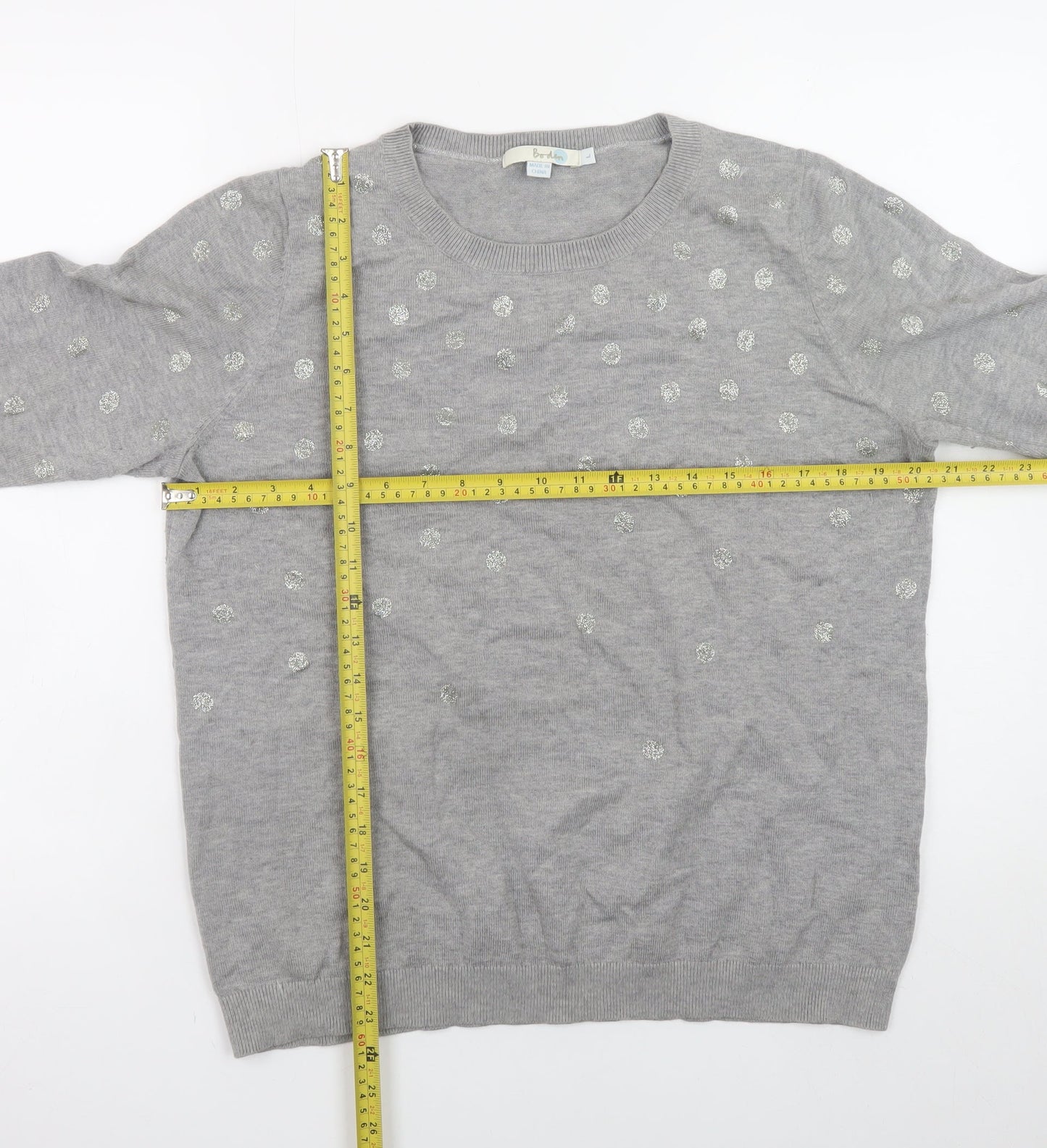 Boden Women's Grey Embroidered Polka Dot Knit Jumper Size L