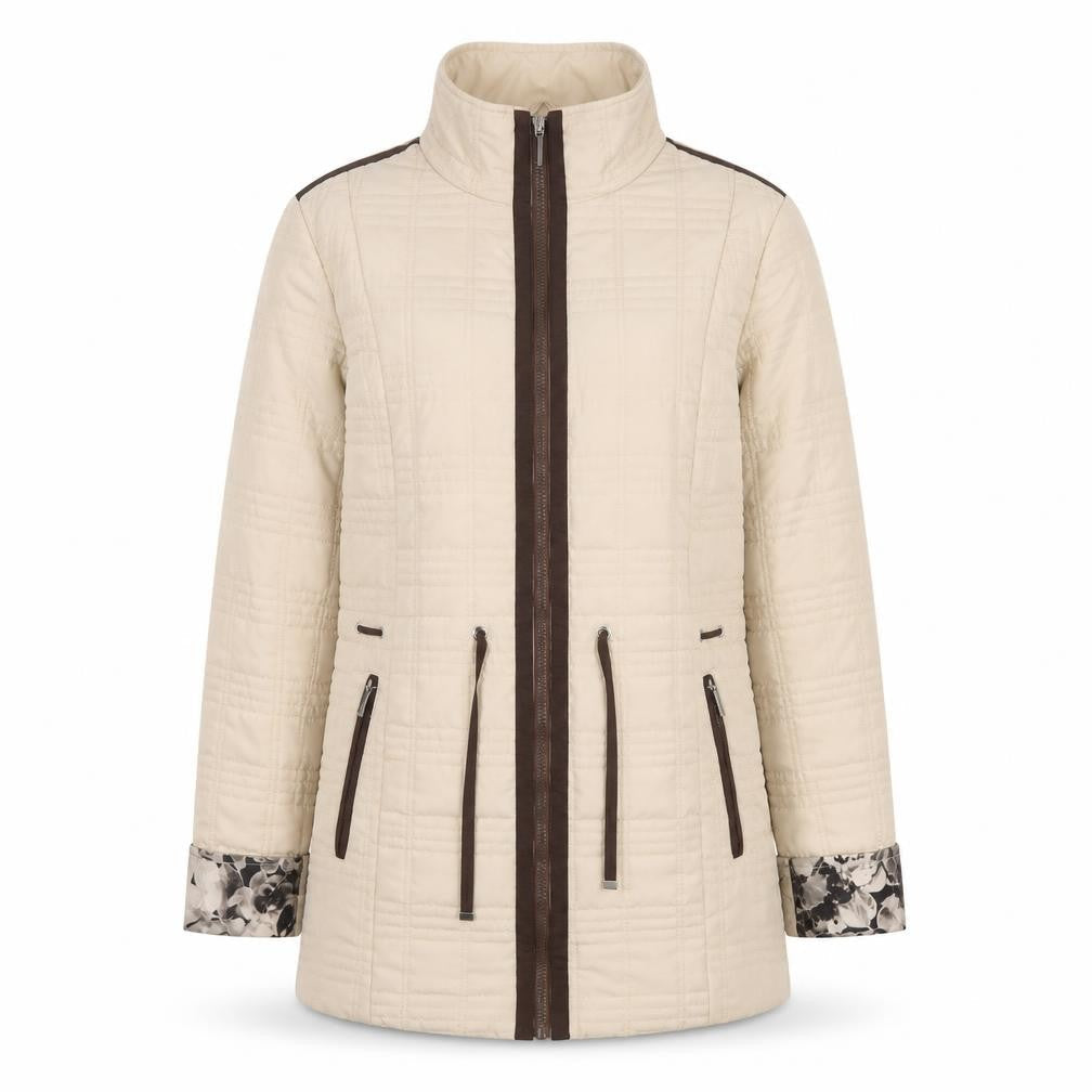 JBC Collection Women Beige Quilted Mid-Length Jacket Size 12 Polyester Zip Padded
