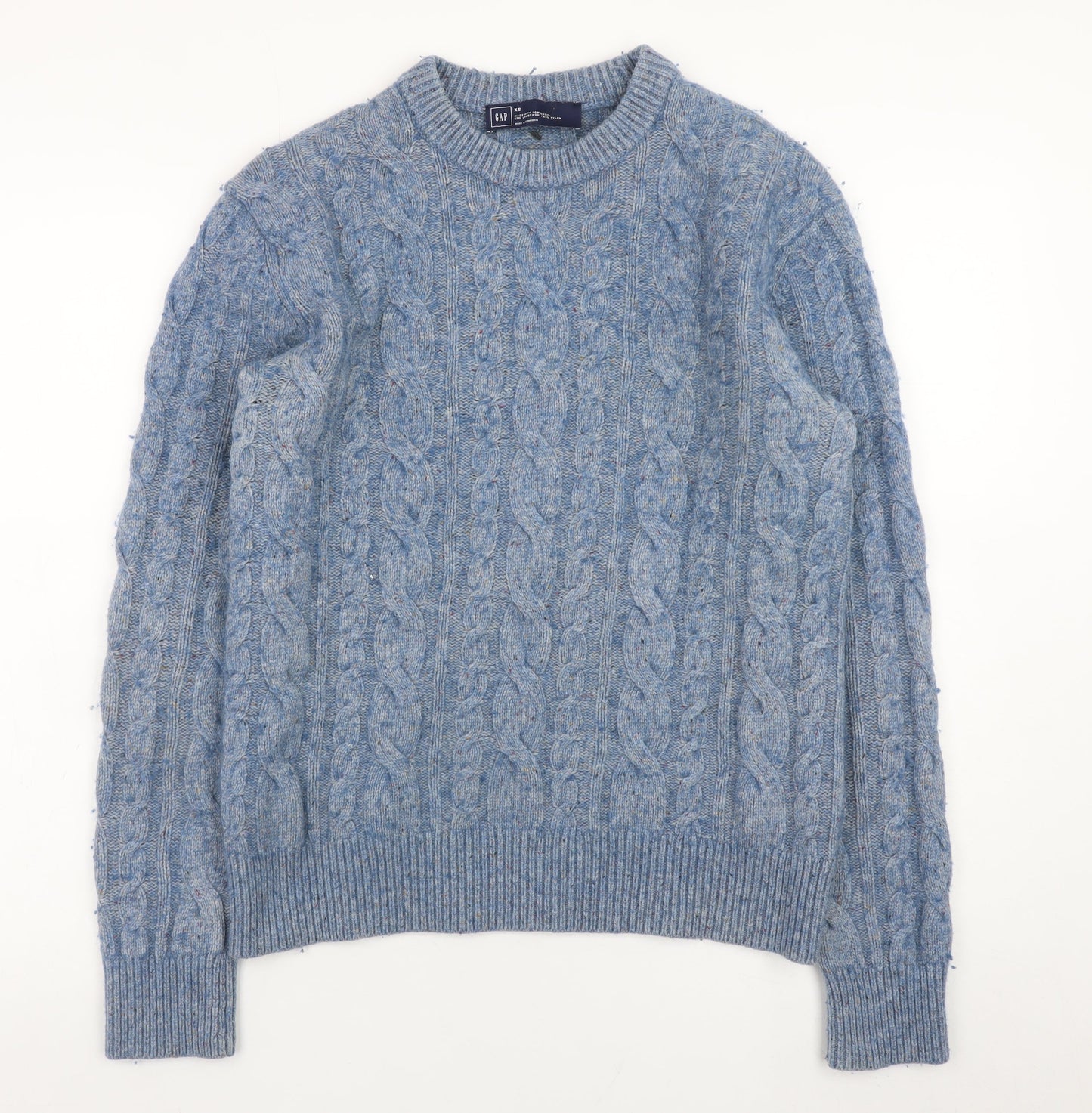 GAP Men's Blue Cable-Knit Wool Blend Crew Neck Jumper XS