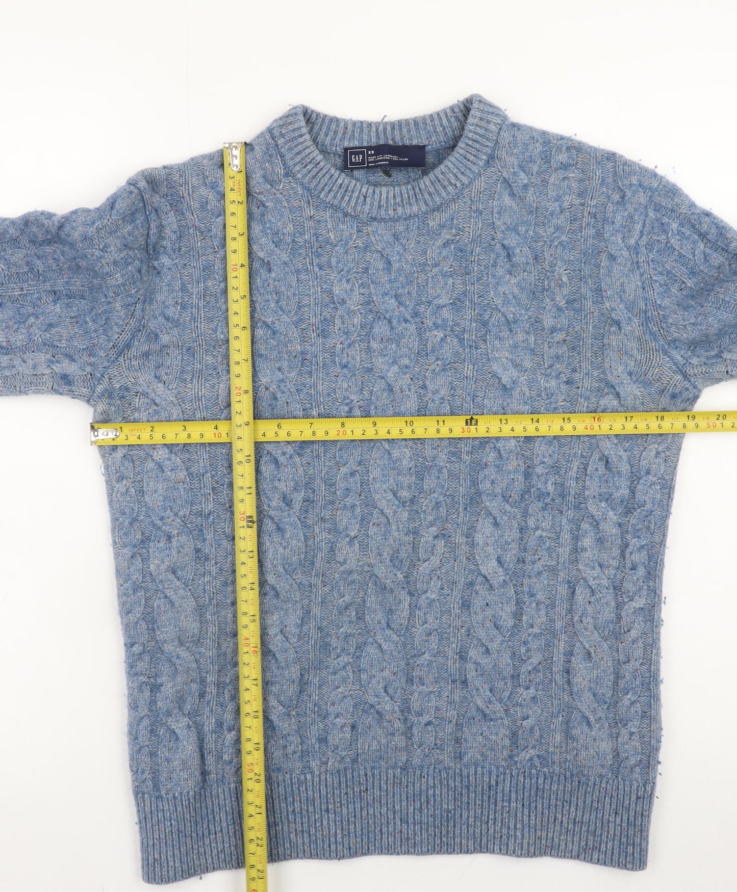 GAP Men's Blue Cable-Knit Wool Blend Crew Neck Jumper XS