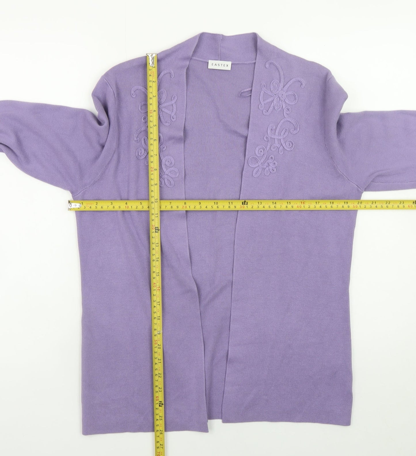 Eastex Womens Purple Embroidered Knit Open Cardigan Size 12