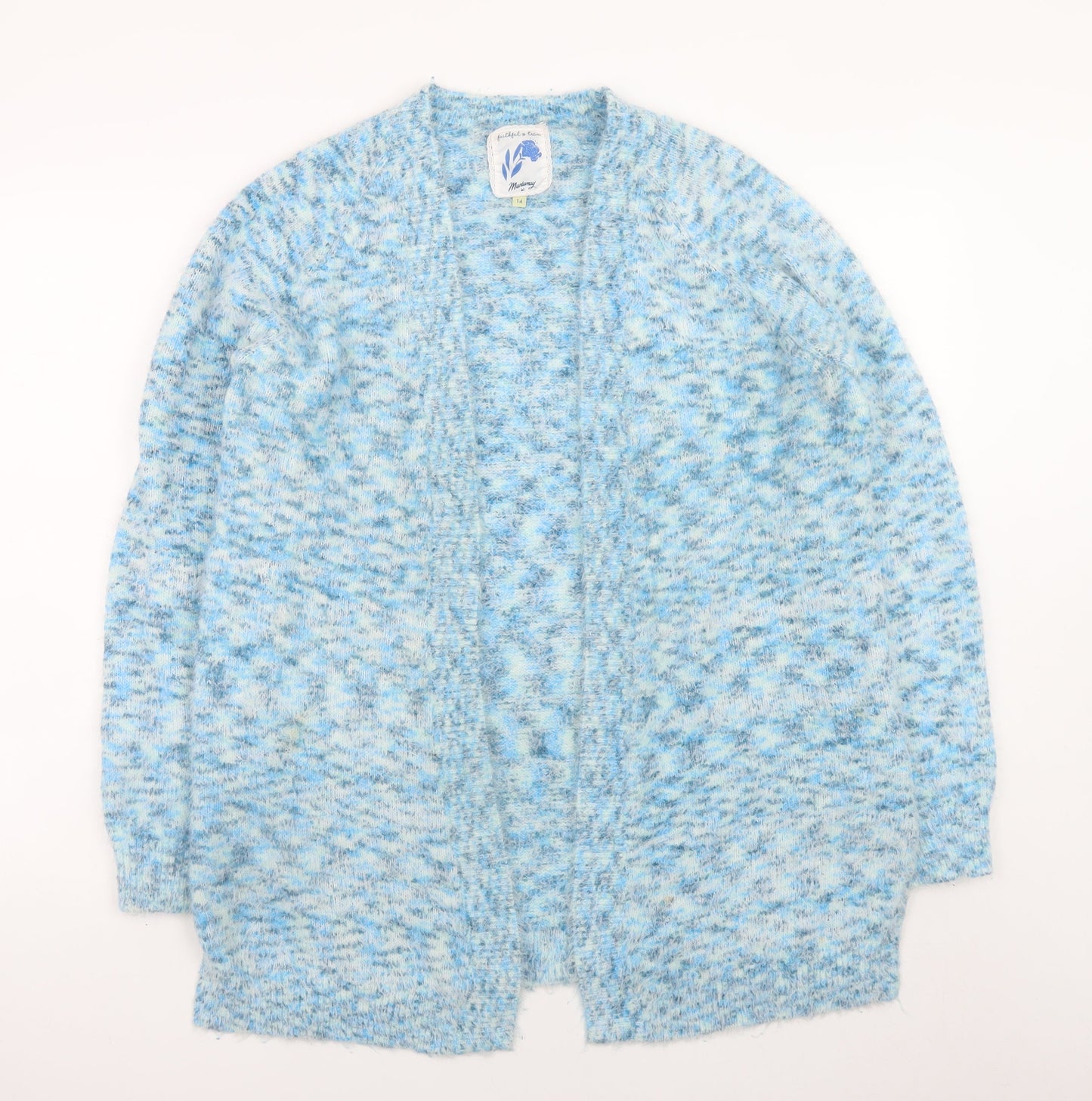 Mantaray Women Blue Size 14 Open Knit Long Sleeve Cardigan