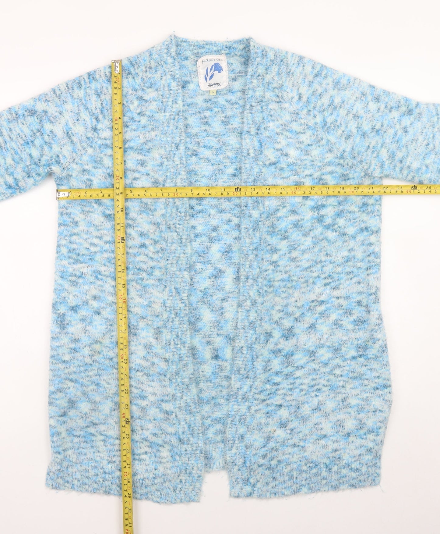 Mantaray Women Blue Size 14 Open Knit Long Sleeve Cardigan