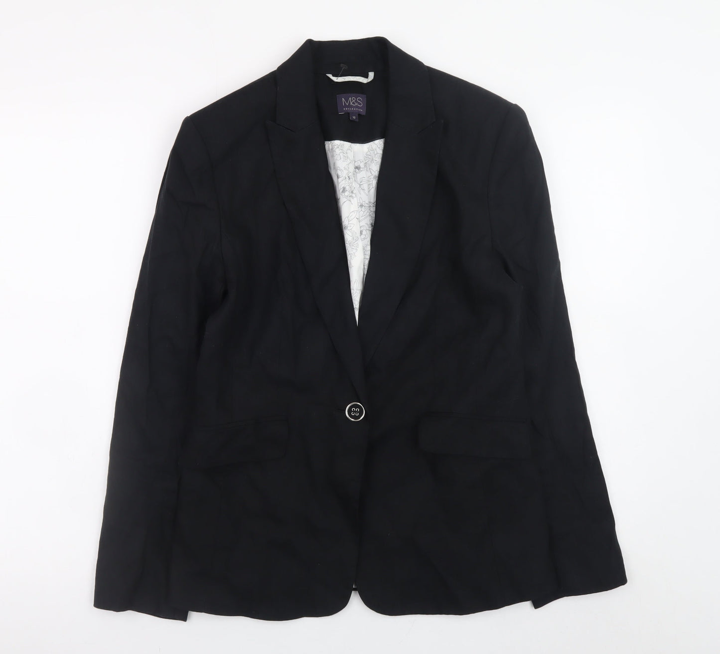 Marks and Spencer Women’s Black Linen Blend Blazer UK 12