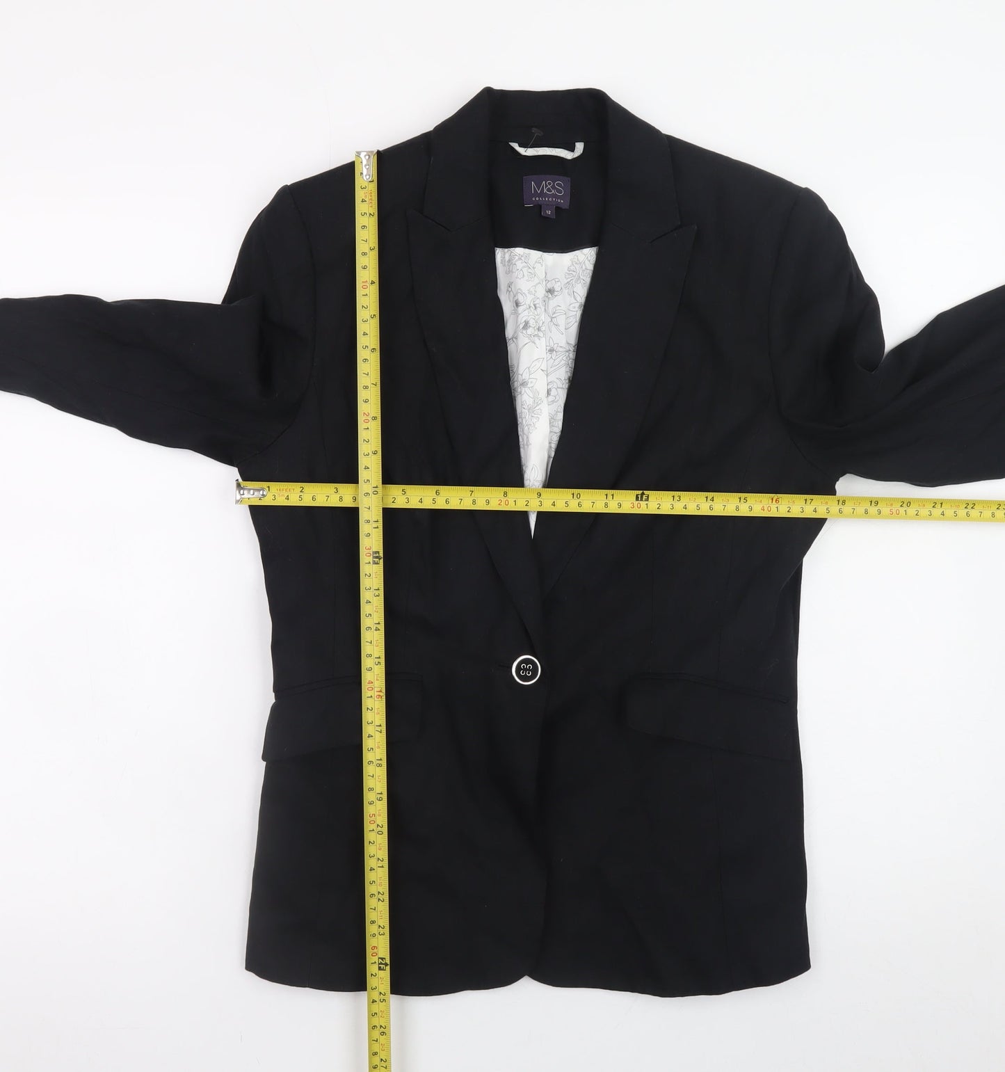 Marks and Spencer Women’s Black Linen Blend Blazer UK 12
