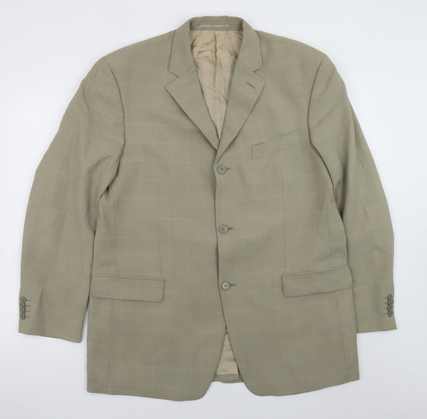 Rosselini Men's Beige Checked Wool Blend Blazer 42R Classic Fit