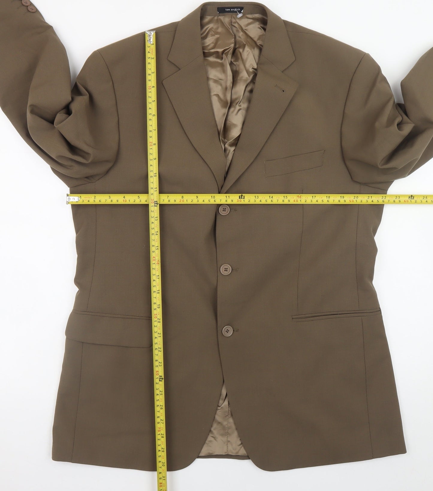 Tom English Men's Brown Wool Blend 42R Classic Blazer Jacket