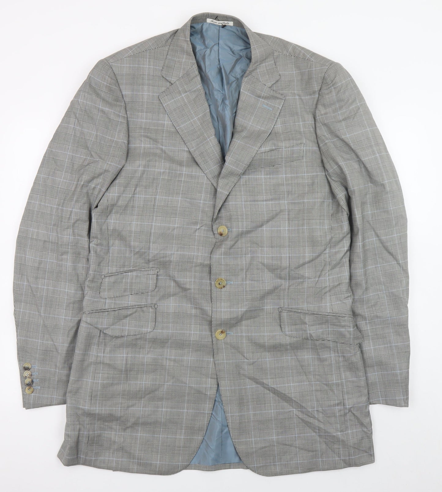 Pal Zileri Men's Grey Checked Wool Blazer Jacket Size 52 Regular