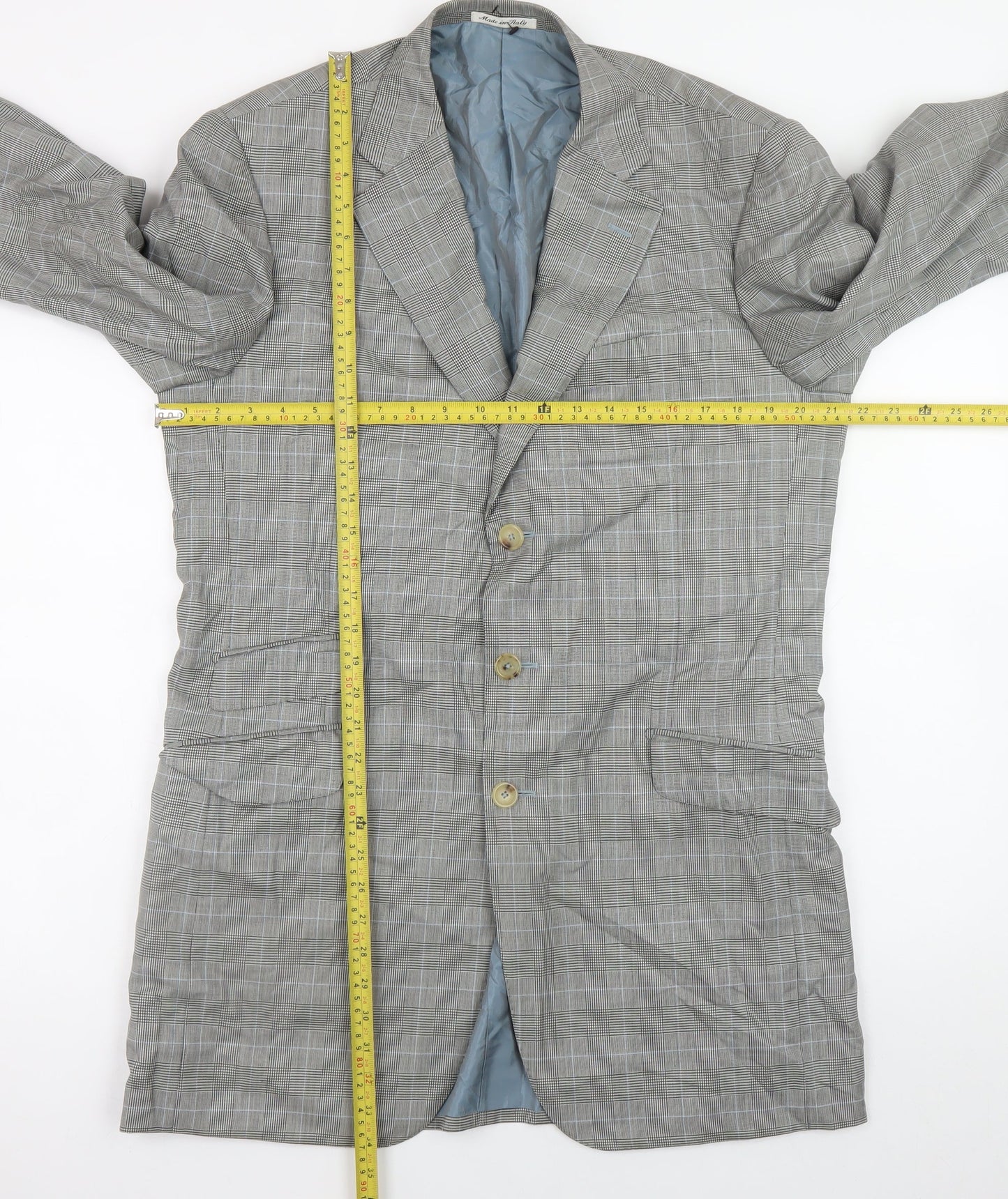 Pal Zileri Men's Grey Checked Wool Blazer Jacket Size 52 Regular