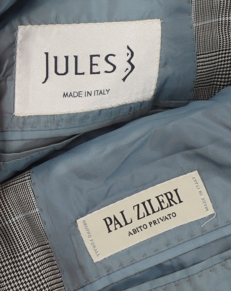 Pal Zileri Men's Grey Checked Wool Blazer Jacket Size 52 Regular