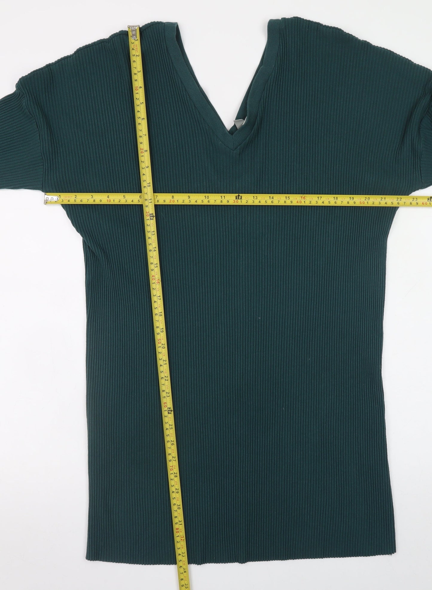 ASOS Women’s Green Size 12 V-Neck Ribbed Bodycon Knit Dress