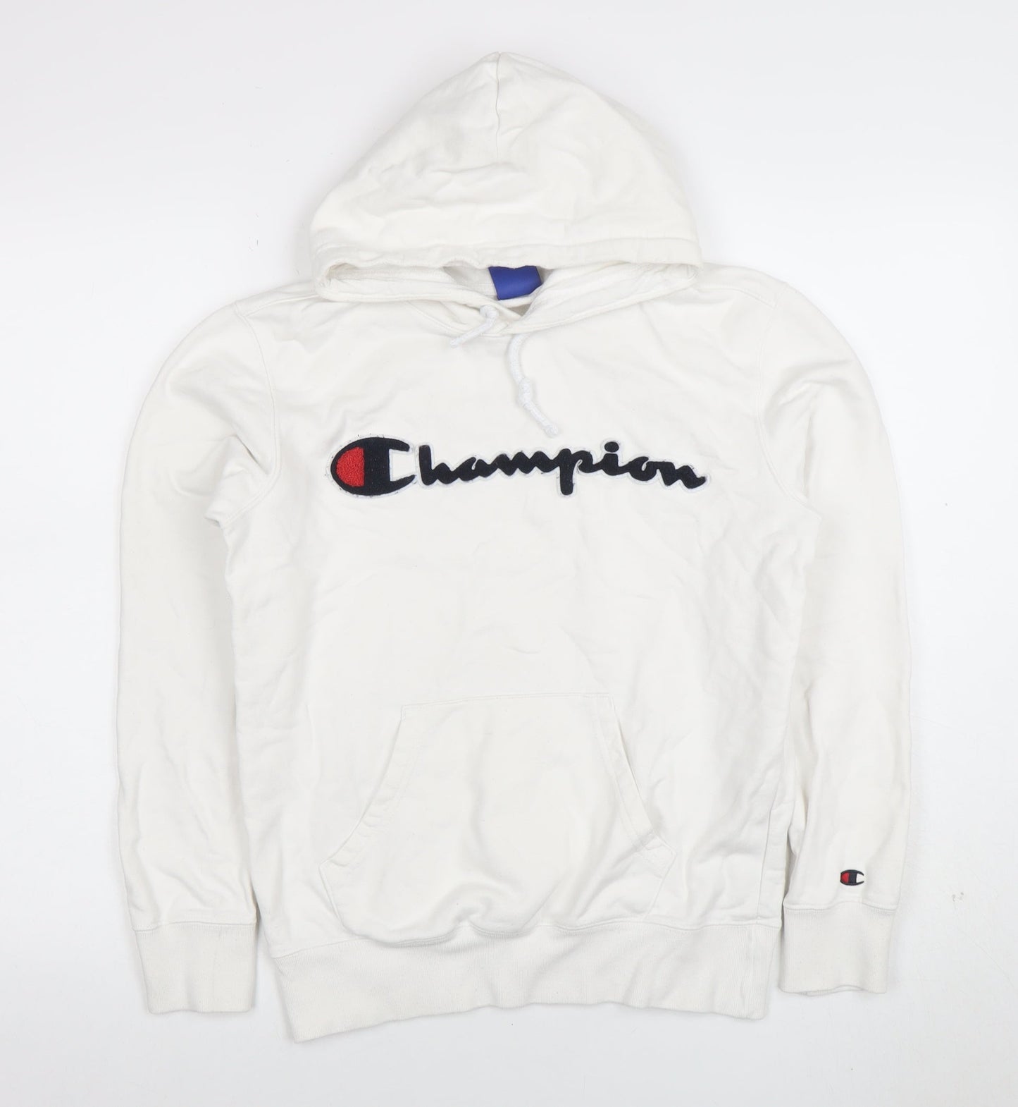 Champion Men's White Small Pullover Hoodie with Logo Embroidery