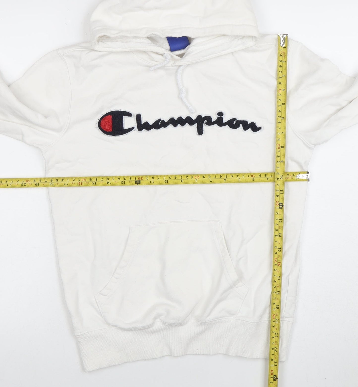 Champion Men's White Small Pullover Hoodie with Logo Embroidery