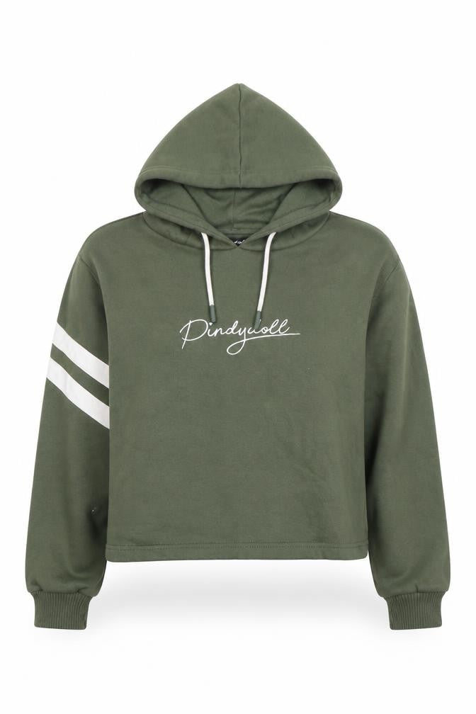 Pindydoll Women's Khaki Green Cropped Hoodie Size 8 Cotton Blend