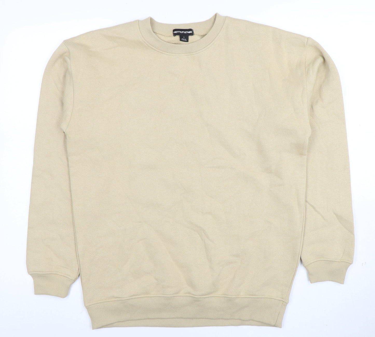 PrettyLittleThing Men’s Beige Small Crew Neck Sweatshirt