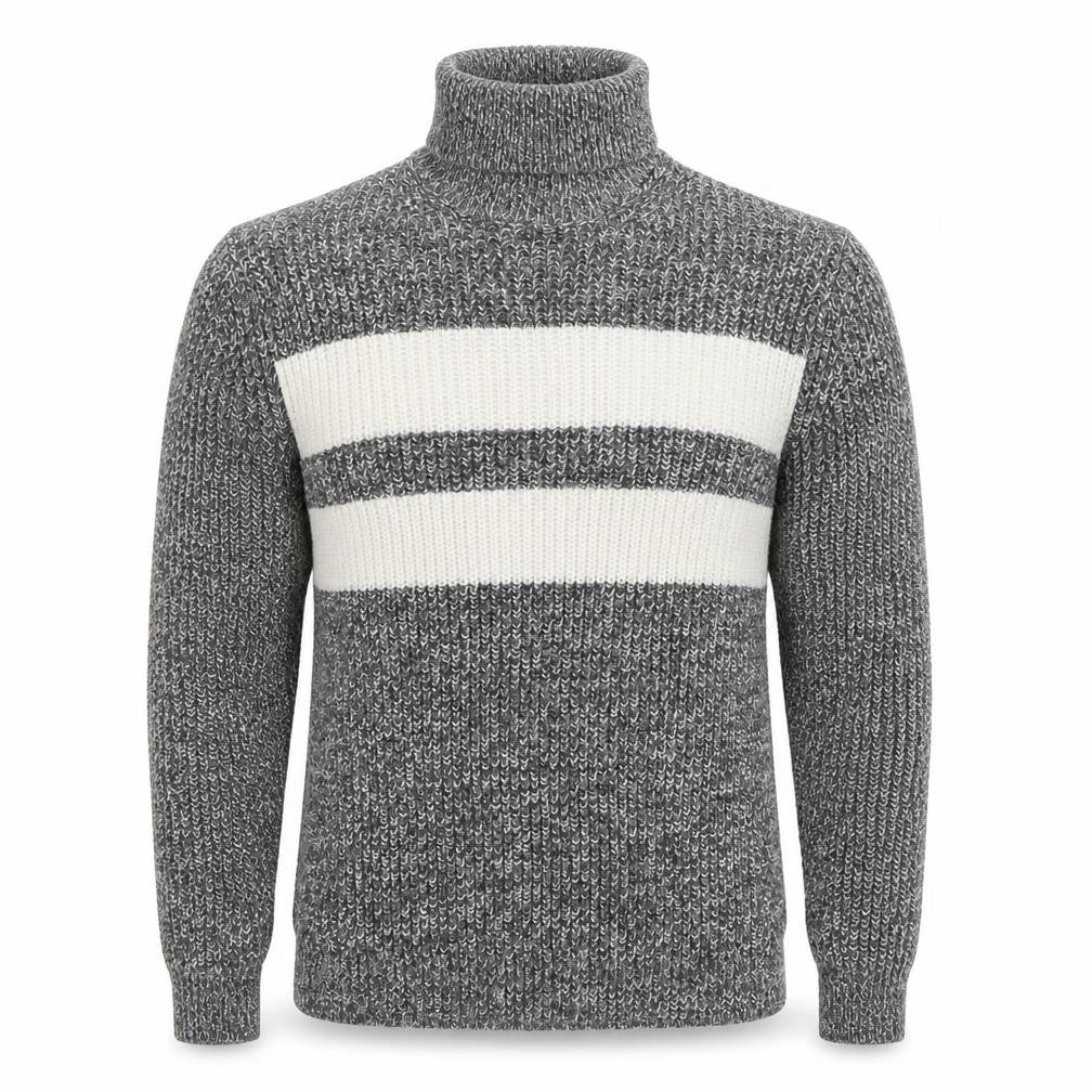 Topman Men’s Grey Roll Neck Chunky Knit Striped Jumper XS