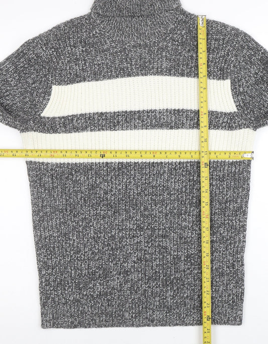 Topman Men’s Grey Roll Neck Chunky Knit Striped Jumper XS