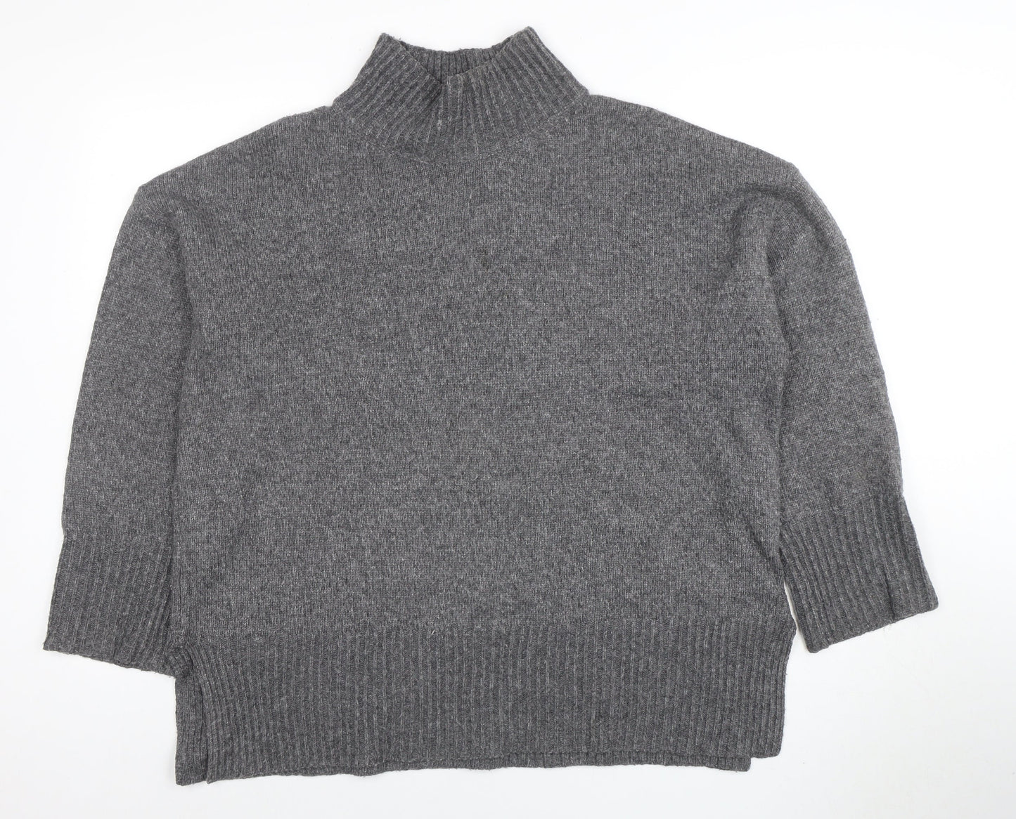 ASOS Womens Grey Mock Neck Wool Blend Relaxed Fit Jumper Size 14