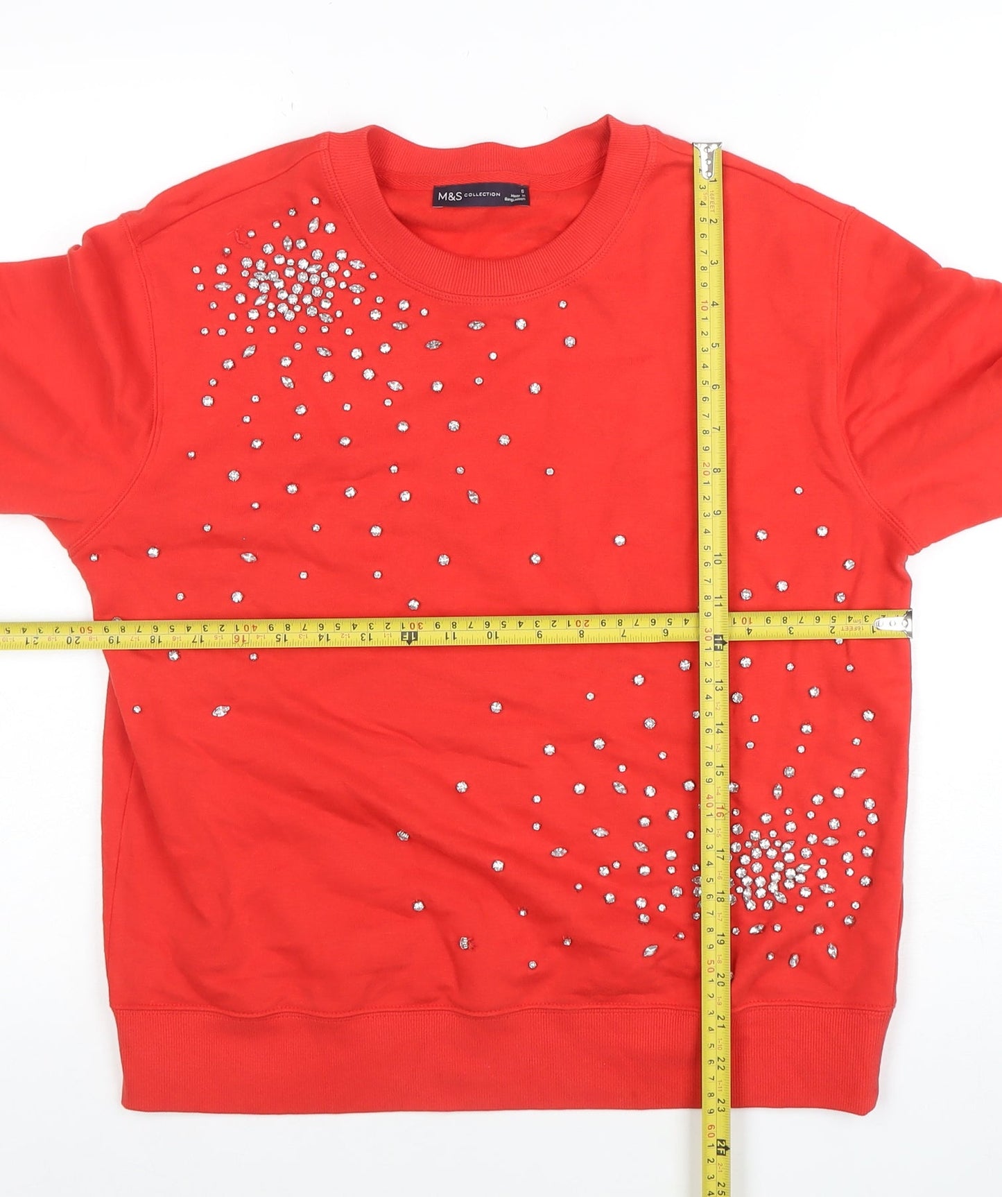 Marks and Spencer Womens Red Rhinestone Pullover Sweatshirt Size S