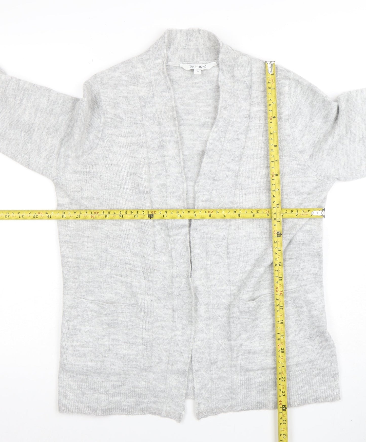 Bonmarché Women's Grey Cardigan Size 10 Knit Open Front Jumper