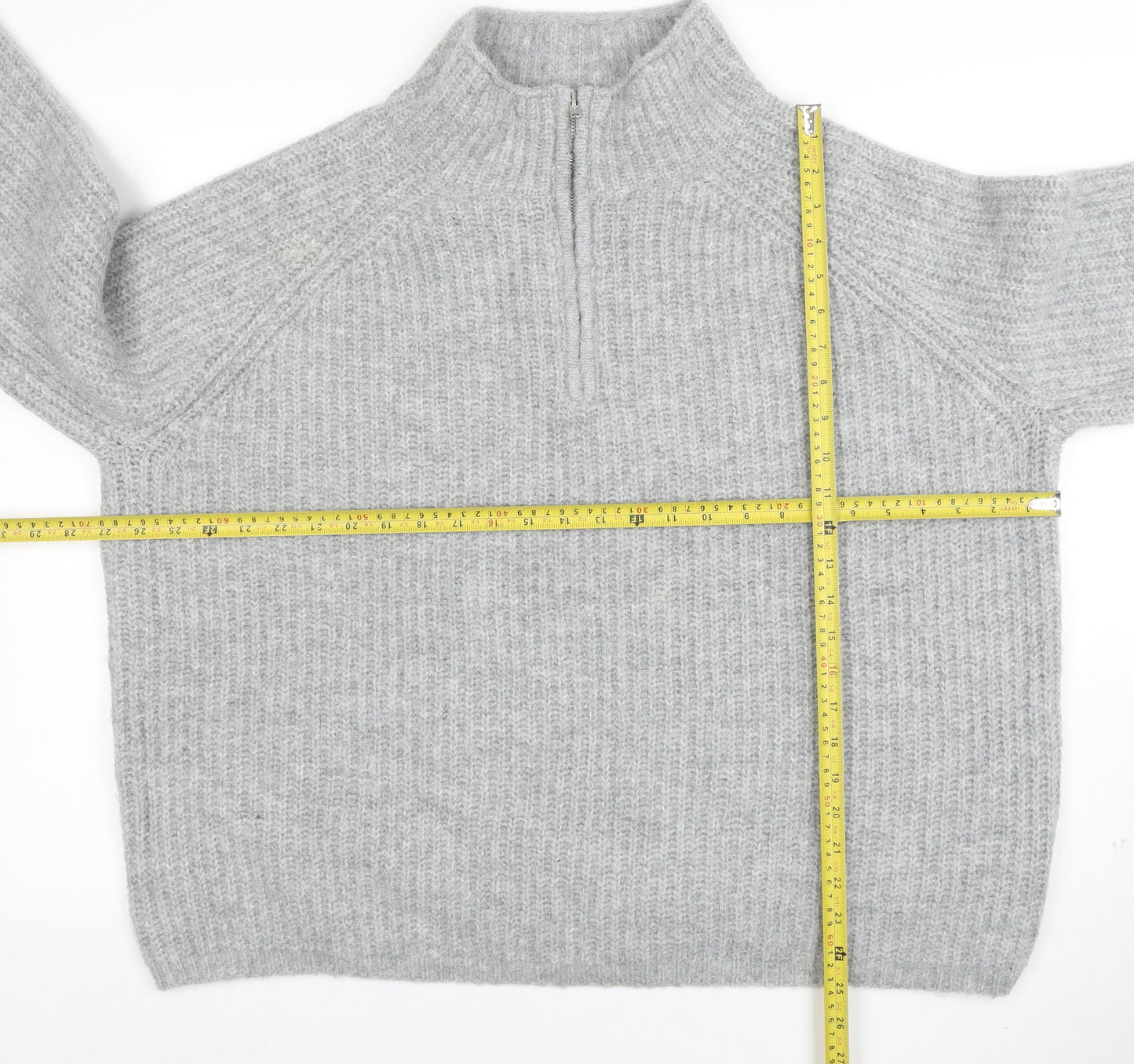 ASOS Women Grey Chunky Mock Neck 1/2 Zip Knit Jumper Size 18