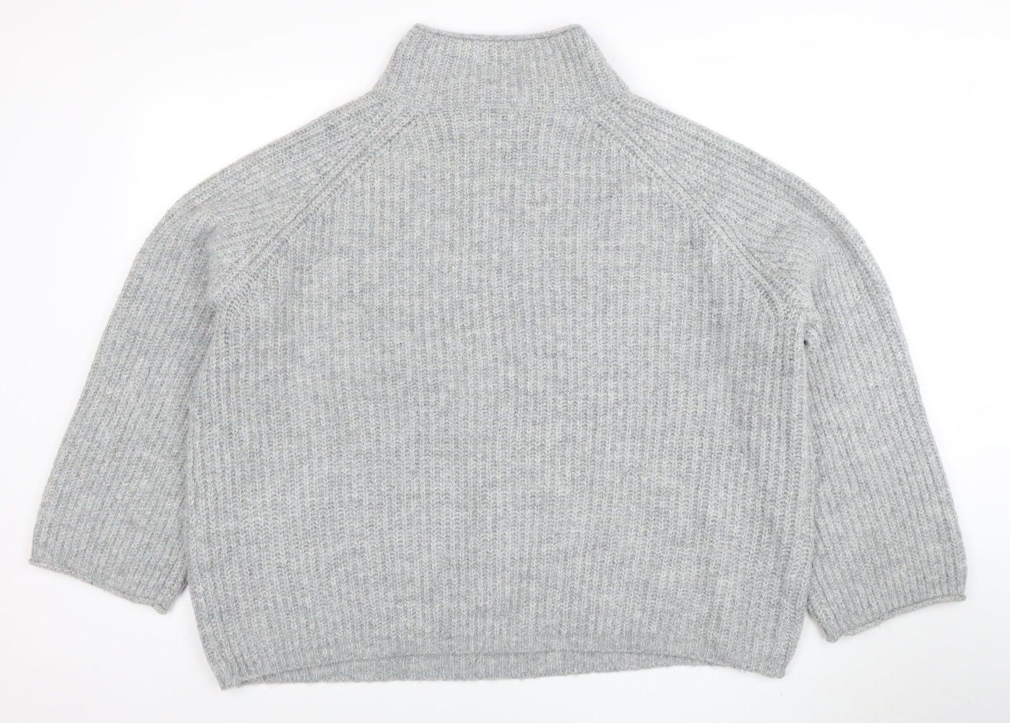 ASOS Women Grey Chunky Mock Neck 1/2 Zip Knit Jumper Size 18