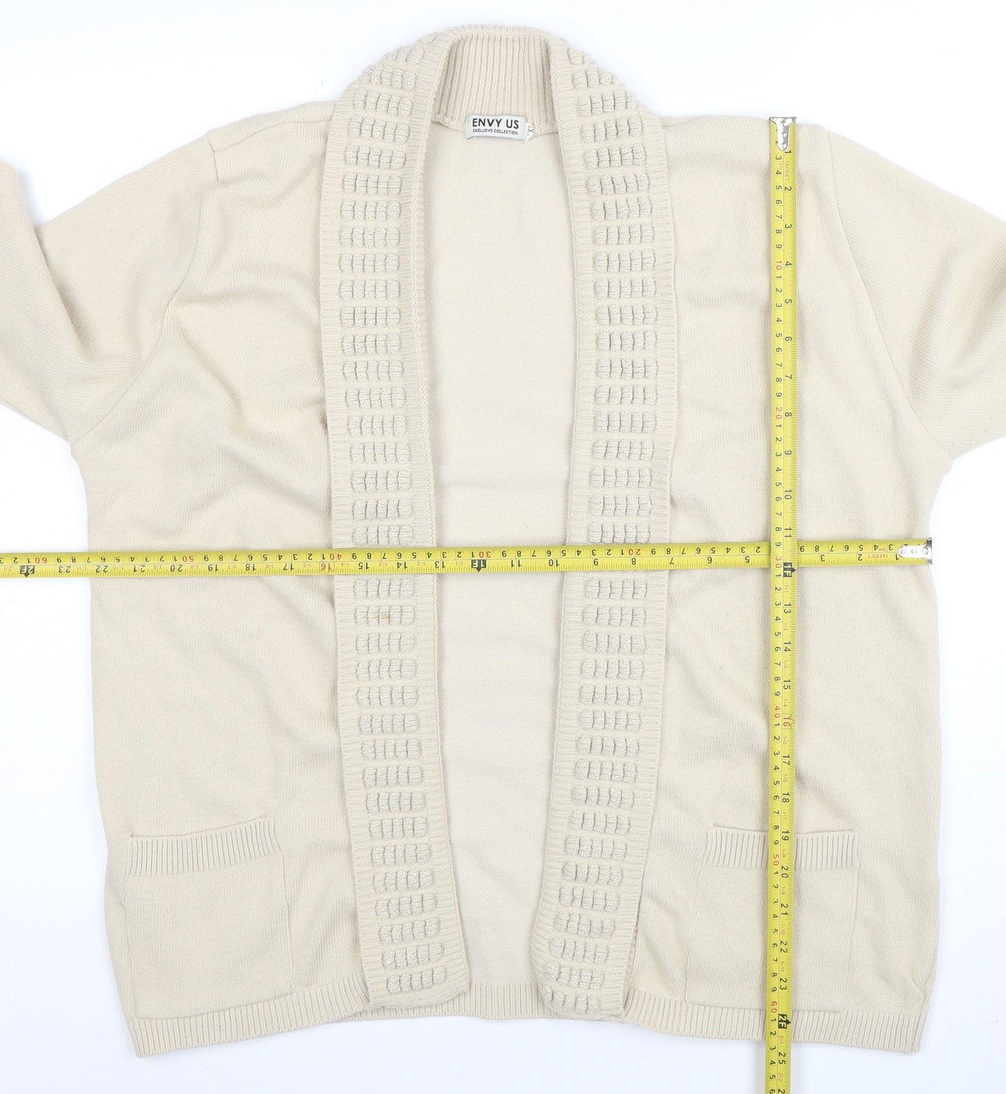 Envy Us Women Beige 2XL Open Front Cardigan Knit Jumper