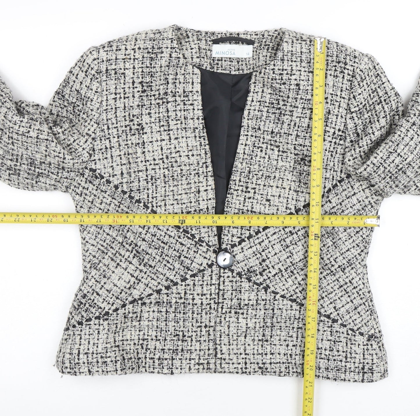 Minosa Petite Women’s Grey Bouclé Wool Blend Blazer Jacket Size 14