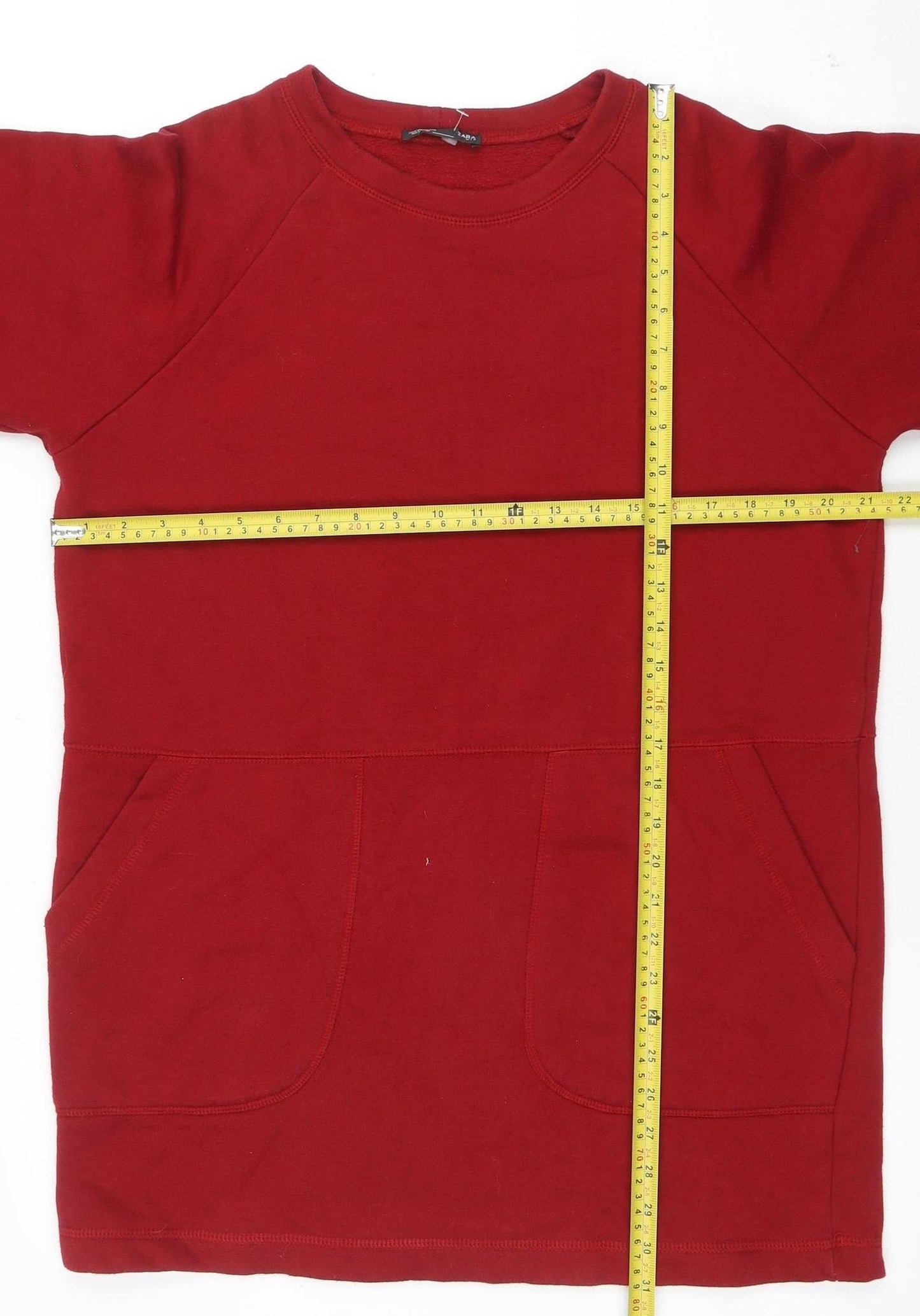 ZARA Women Red Shift Dress Size M 3/4 Sleeve Jersey Cotton Blend