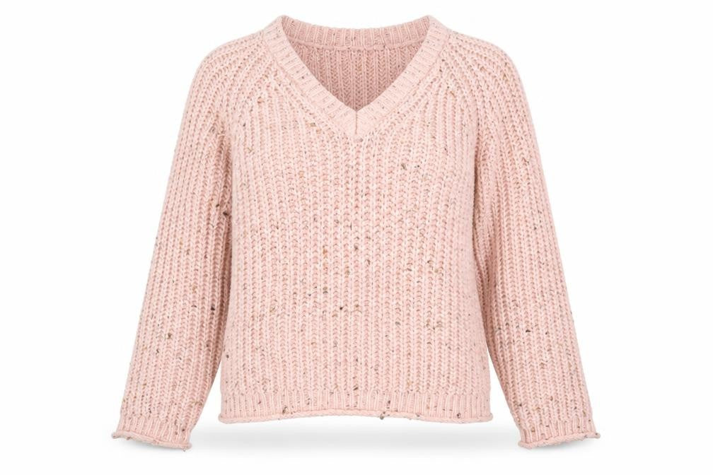 Stradivarius Women Pink V-Neck Chunky-Knit Jumper Size 8