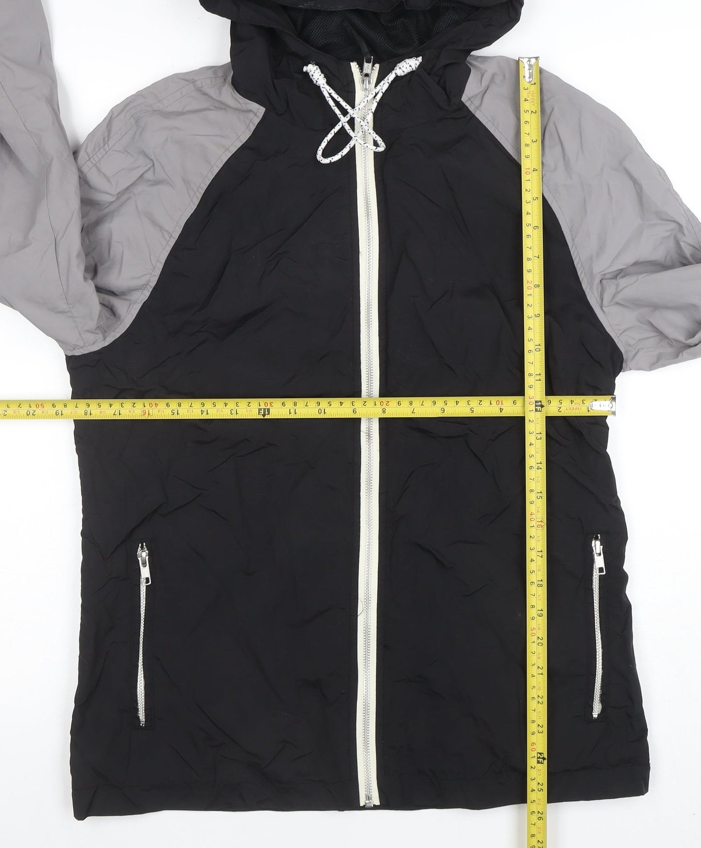 Rhino Rugby Black Label Men’s Black Grey Hooded Windbreaker Jacket Size S