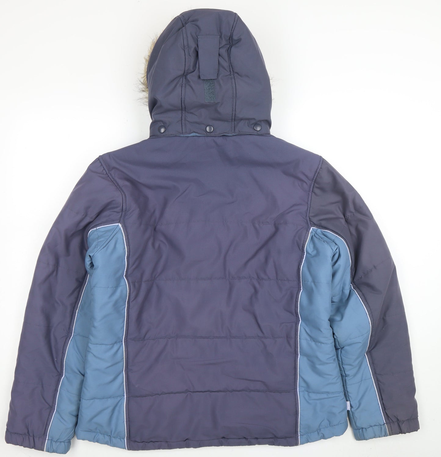 Peter Storm Womens Blue L Hooded Puffer Jacket Faux Fur Trim
