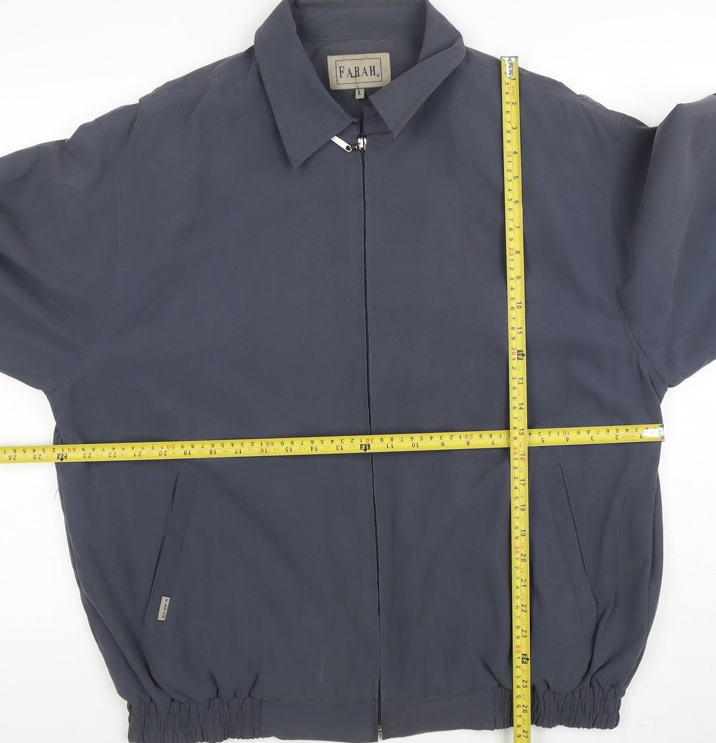 Farah Men's Blue Bomber Jacket L Zip Pockets Casual Elastic Waist