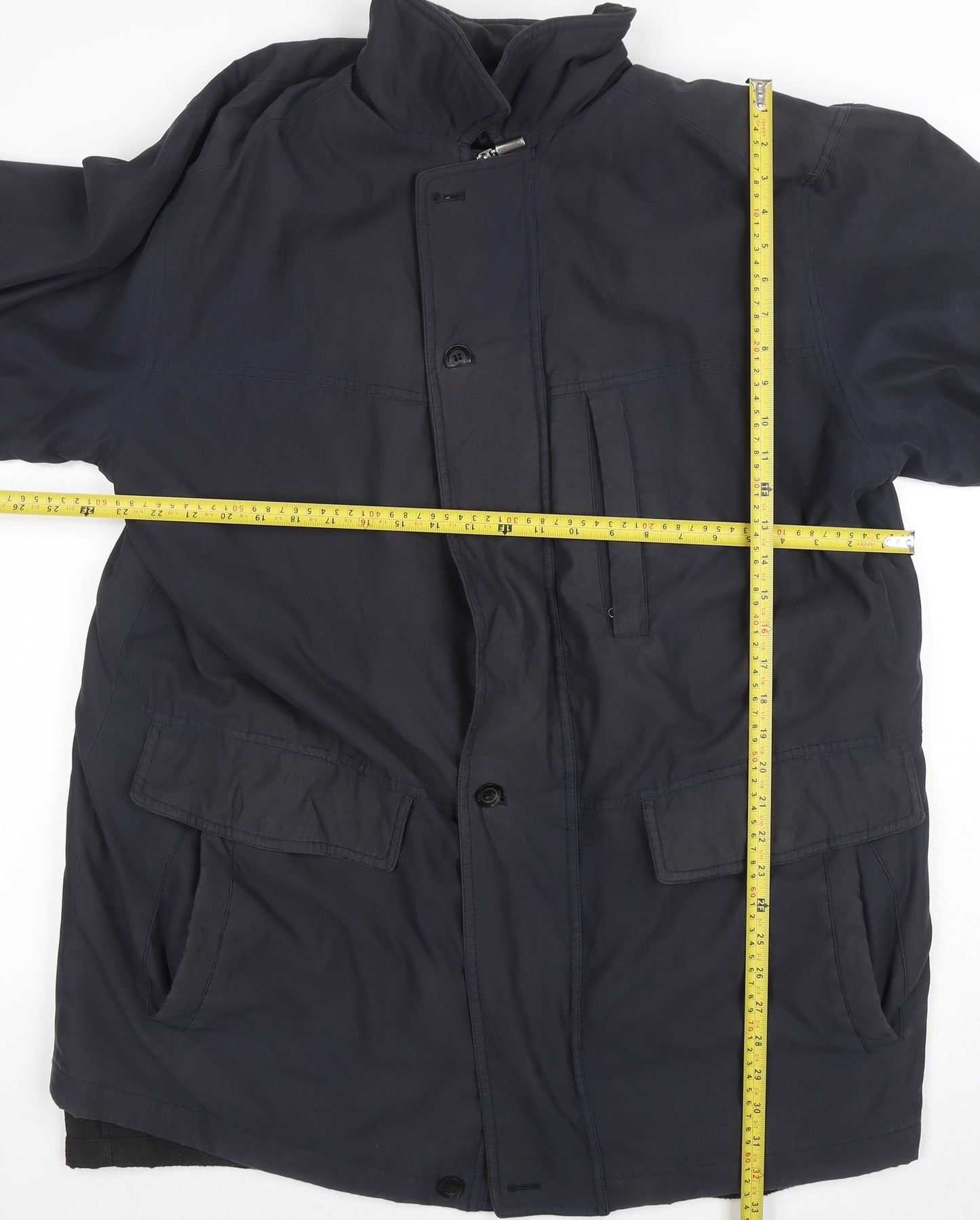 Oush Men's Blue 42R Mid-Length Thermal Overcoat Polyester Lined