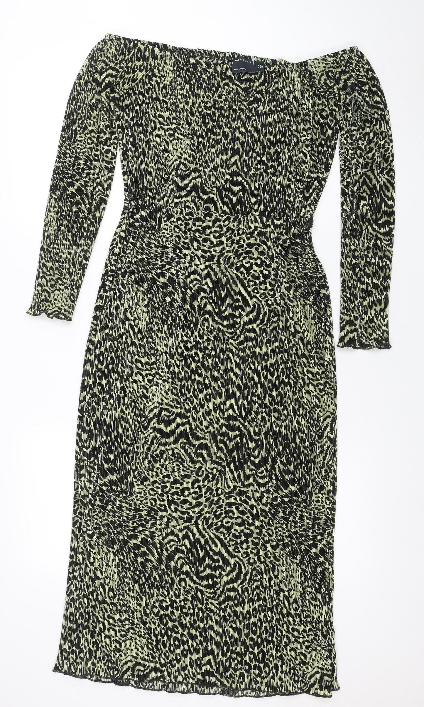 ASOS Women’s Green Animal Print Off Shoulder Bodycon Dress Size 10