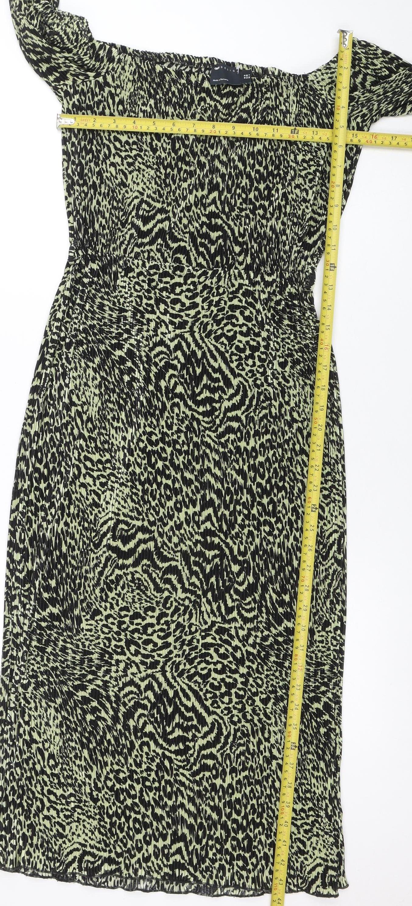 ASOS Women’s Green Animal Print Off Shoulder Bodycon Dress Size 10