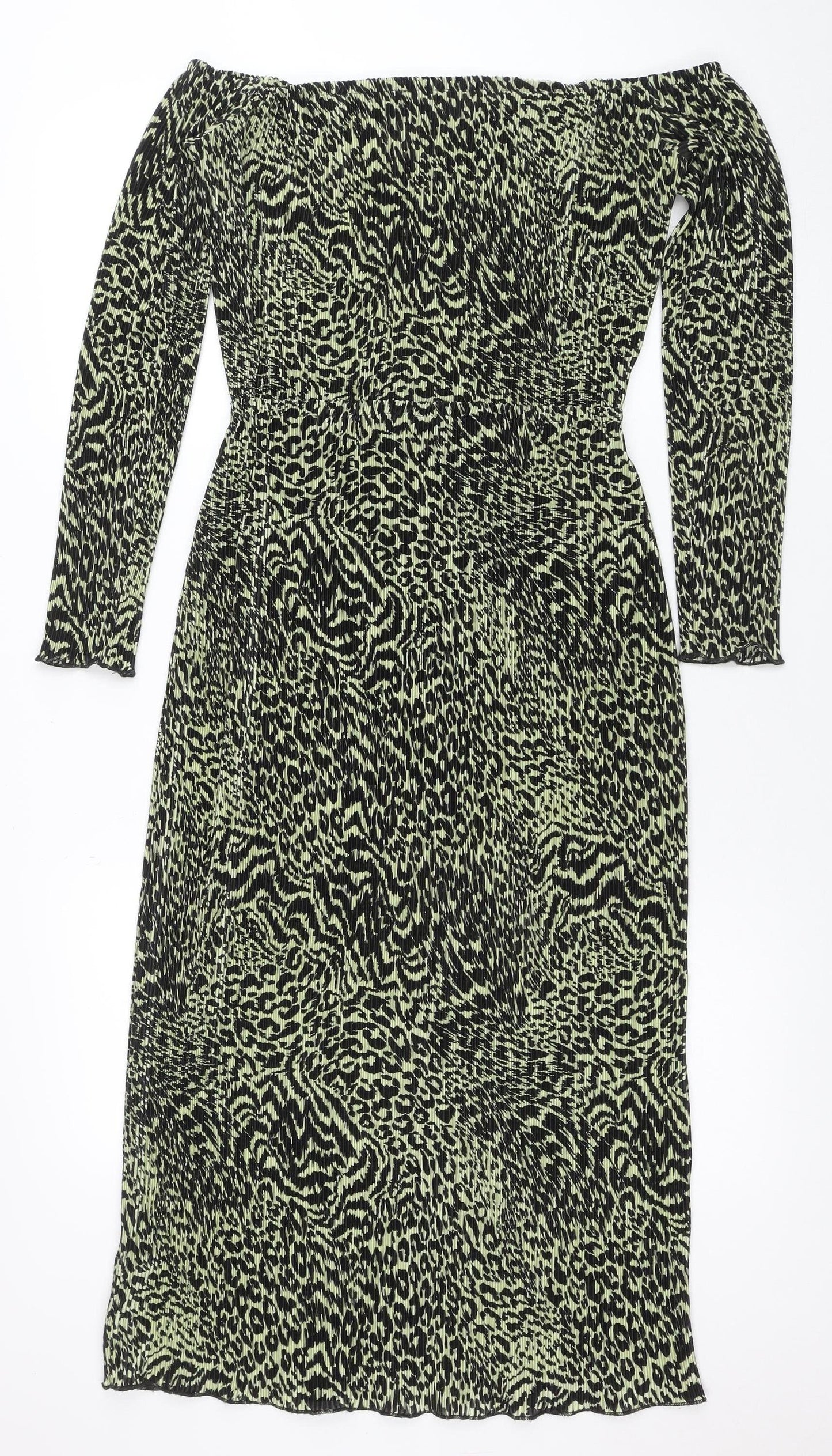 ASOS Women’s Green Animal Print Off Shoulder Bodycon Dress Size 10