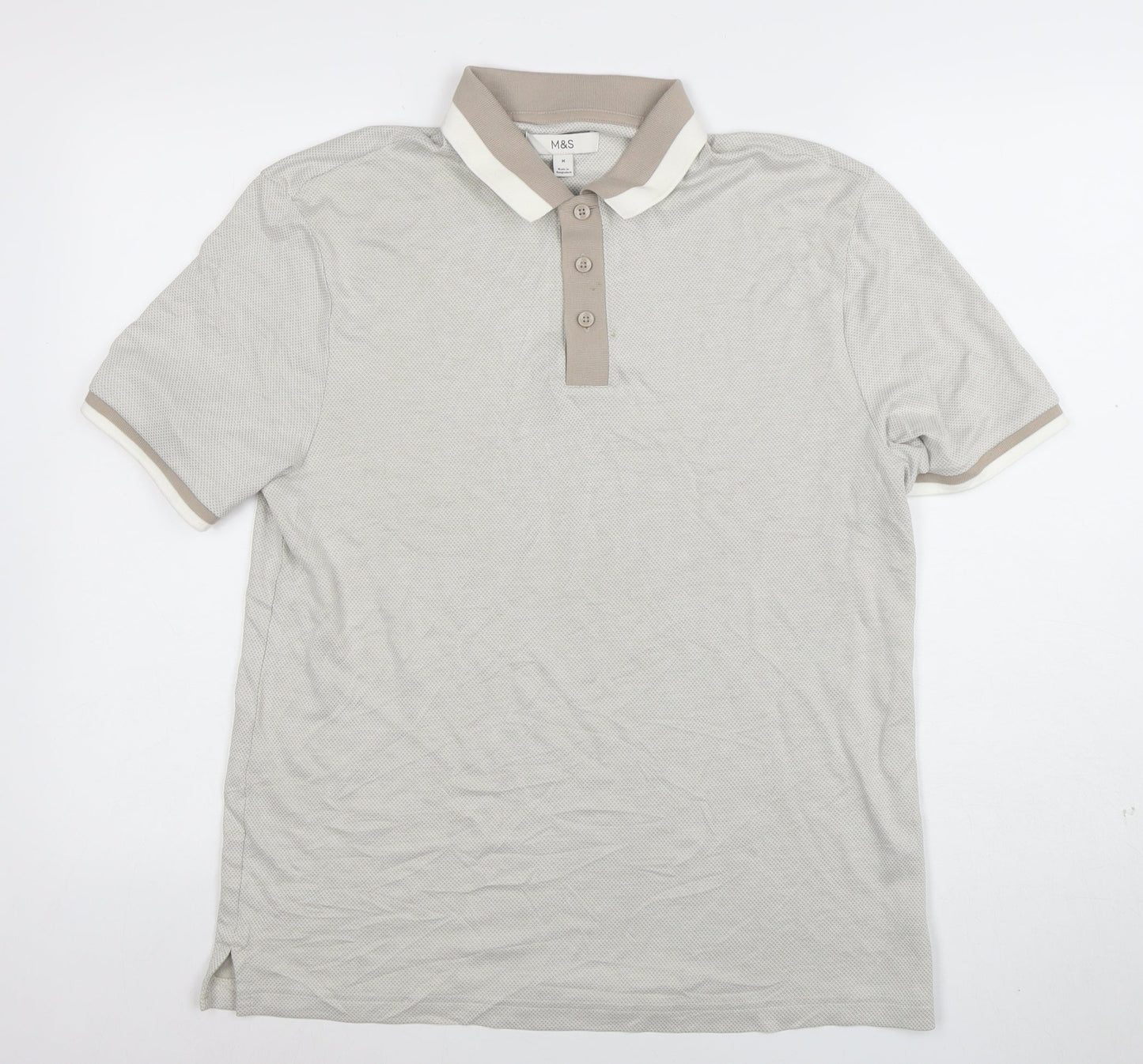 Marks and Spencer Men's Beige Short Sleeve Polo Shirt Size M