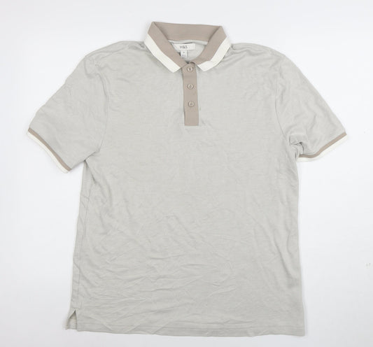 Marks and Spencer Men's Beige Short Sleeve Polo Shirt Size M