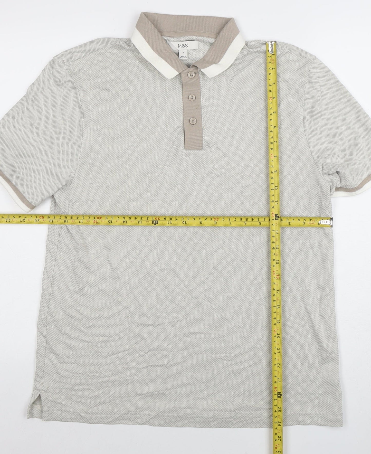 Marks and Spencer Men's Beige Short Sleeve Polo Shirt Size M