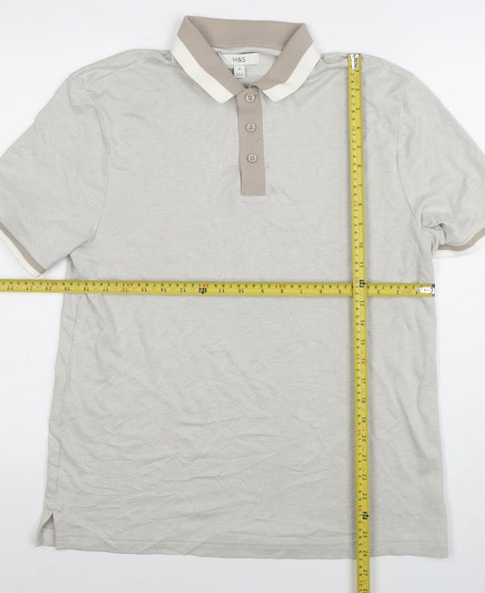 Marks and Spencer Men's Beige Short Sleeve Polo Shirt Size M