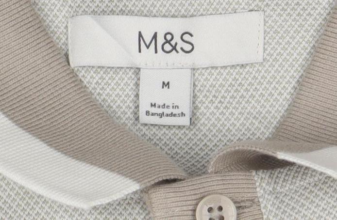 Marks and Spencer Men's Beige Short Sleeve Polo Shirt Size M