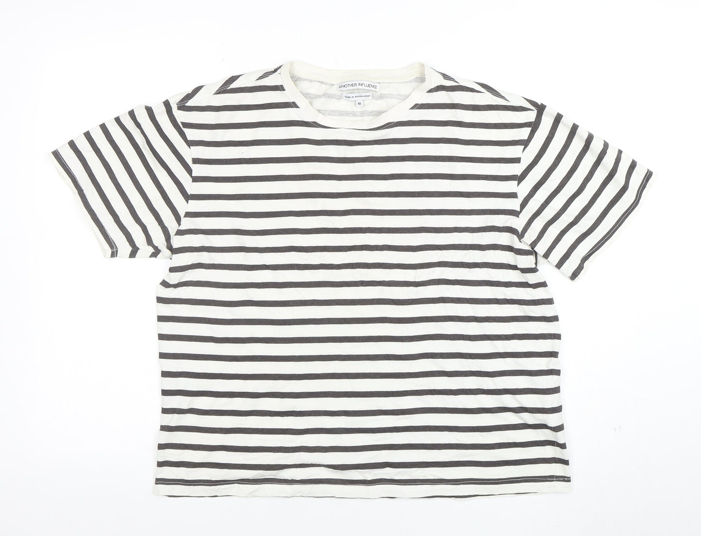 Another Influence Womens White Striped Cotton T-Shirt Size M