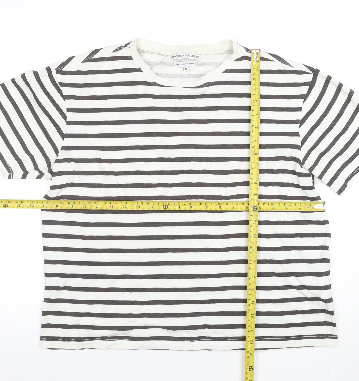 Another Influence Womens White Striped Cotton T-Shirt Size M