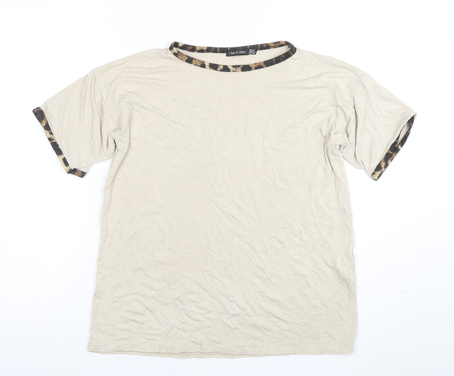 I Saw It First Women's Beige Short Sleeve Basic T-Shirt Size 10