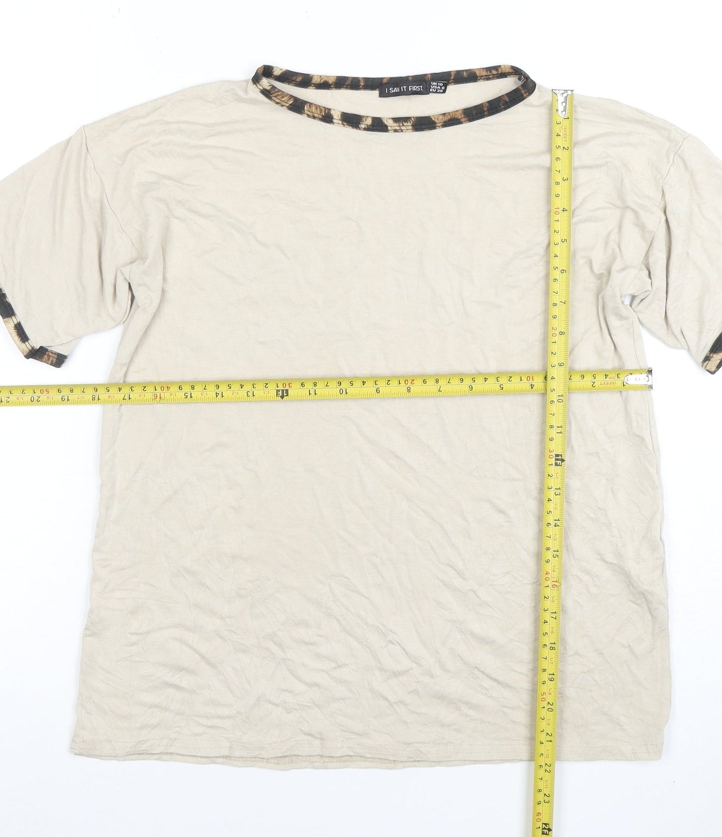I Saw It First Women's Beige Short Sleeve Basic T-Shirt Size 10