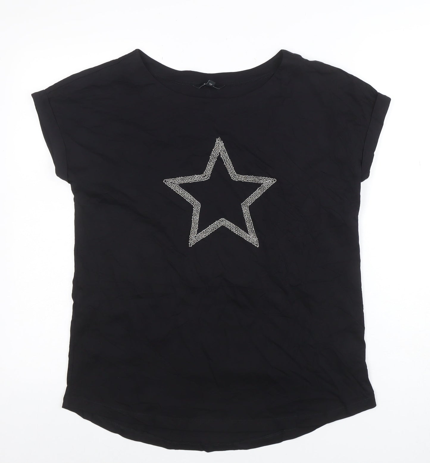 Next Women's Black Star Embroidered Short Sleeve T-Shirt Size 12