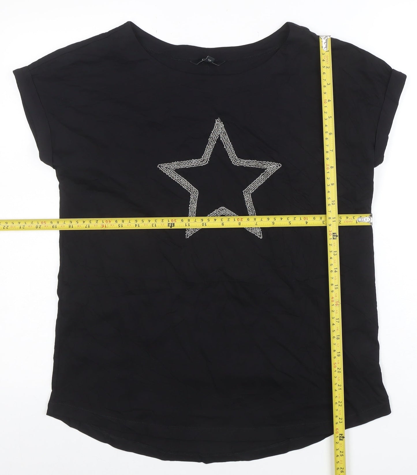 Next Women's Black Star Embroidered Short Sleeve T-Shirt Size 12