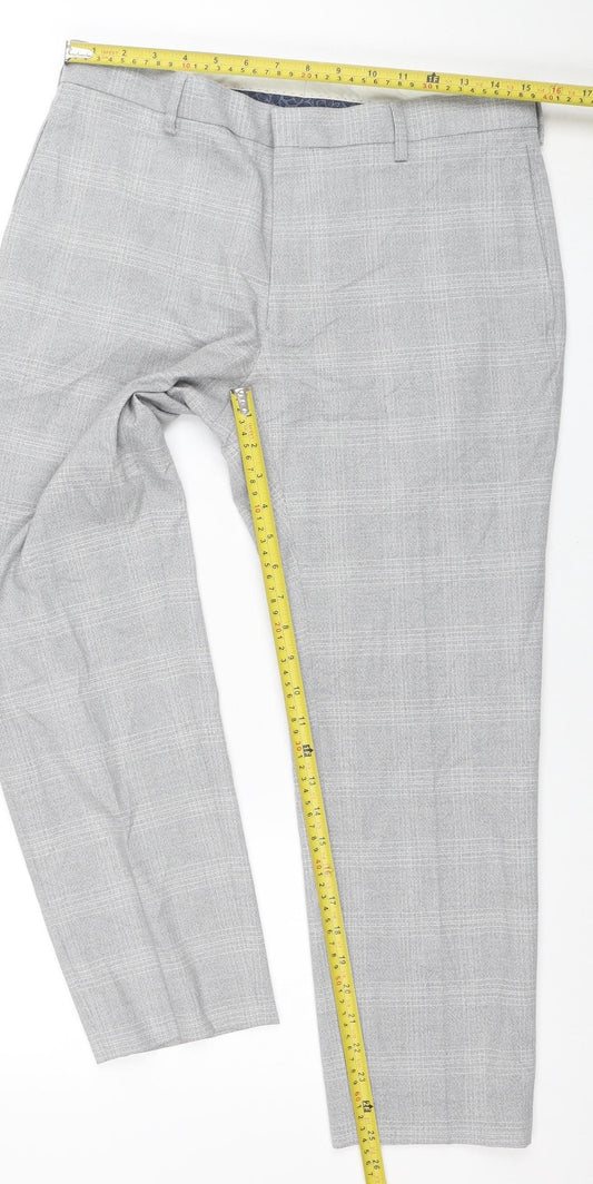 Marks and Spencer Men's Grey Check Skinny Fit Trousers 32 Short