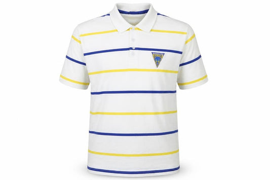 100% Wolves Men's White Striped Rugby Polo Shirt L Cotton Short Sleeve